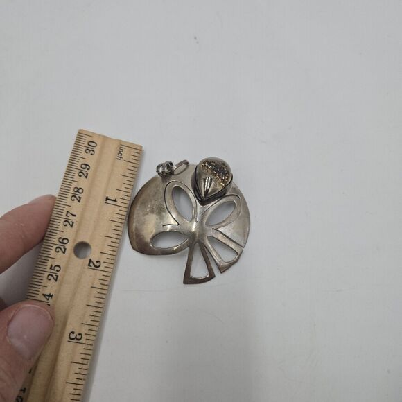 Vintage Large Sand Dollar 925 Sterling Silver Geode Stone Artisan Pendant Signed - Picture 5 of 5